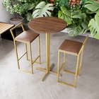 Jogo Mesa Alta Bistrô Redonda Imbuia 2 Banquetas Estofado Con