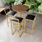 Jogo Mesa Alta Bistrô Redonda Imbuia 4 Banquetas Estofado Con