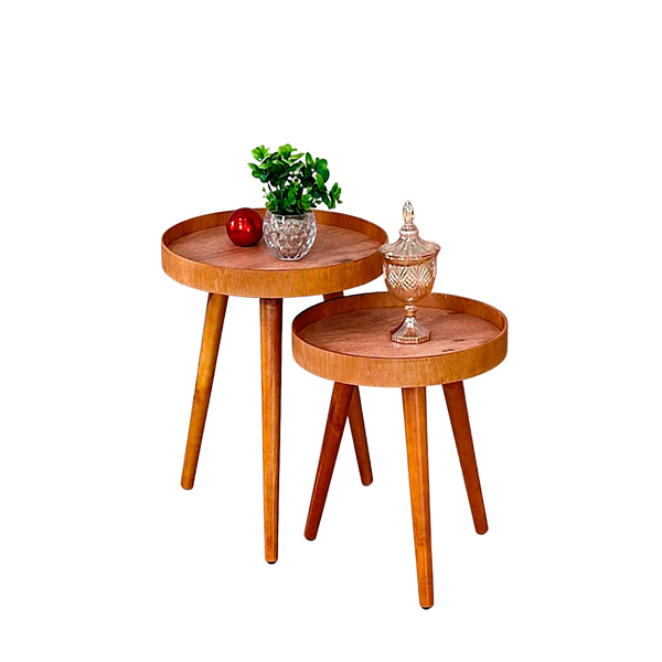 Jogo Mesa Apoio Lateral Canto Sofá Sala Estar Casa Redonda  A