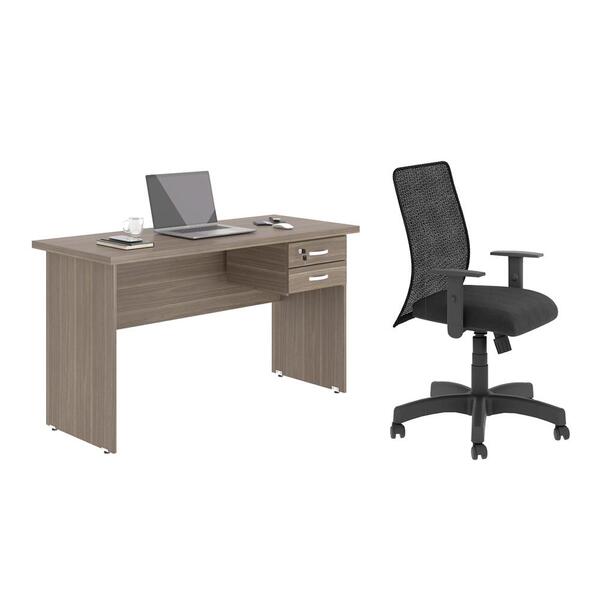 Jogo Mesa Com Gaveteiro E Cadeira Inclinável Affara Preto