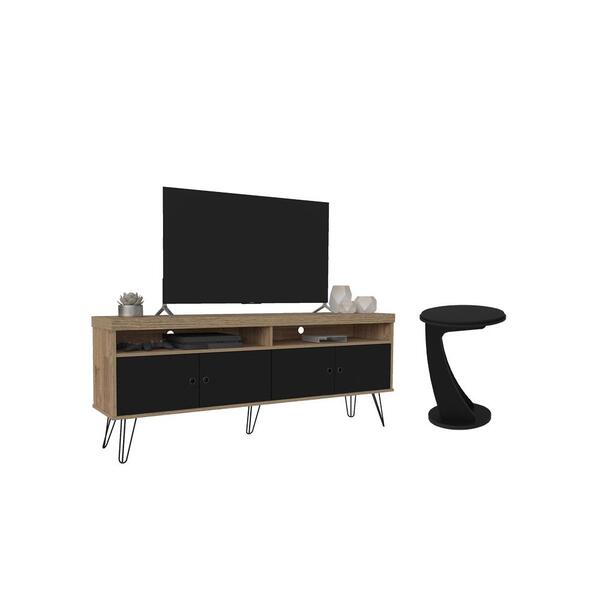 Jogo Mesa De Apoio E Rack Abins Rustico Preto