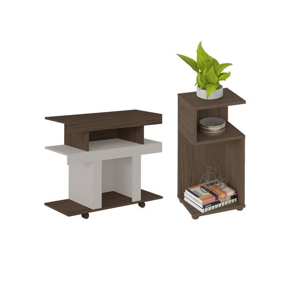 Jogo Mesa De Apoio E Rack Kronis Amêndoa Off White