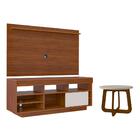 Jogo Mesa De Centro E Rack Com Painel Nairóbi Cedro Off White