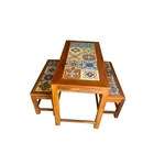 Jogo Mesa De Jantar  120x60 Com 2 Bancos Mineiros Ladrilho De