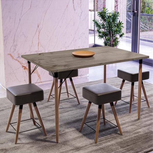 Jogo Mesa Ébano Natura Com 4 Banquetas Estofadas Preto