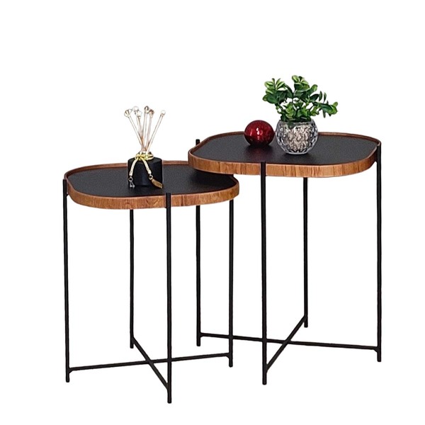 Jogo Mesa Lateral Apoio Conjunto Canto Preto Madeirado Redond