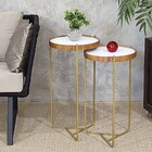 Jogo Mesa Lateral Canto Conjunto Apoio Redonda Pequena Madeir