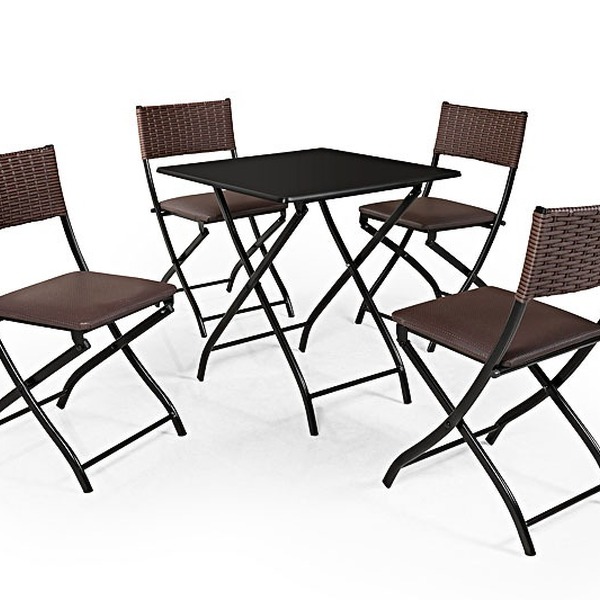 Jogo Mesa Preto Dobravel C/ 4 Cadeiras Dobravel Castanho