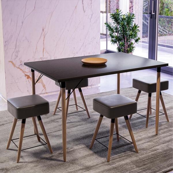 Jogo Mesa Preto Natura Com 4 Banquetas Estofadas Preto