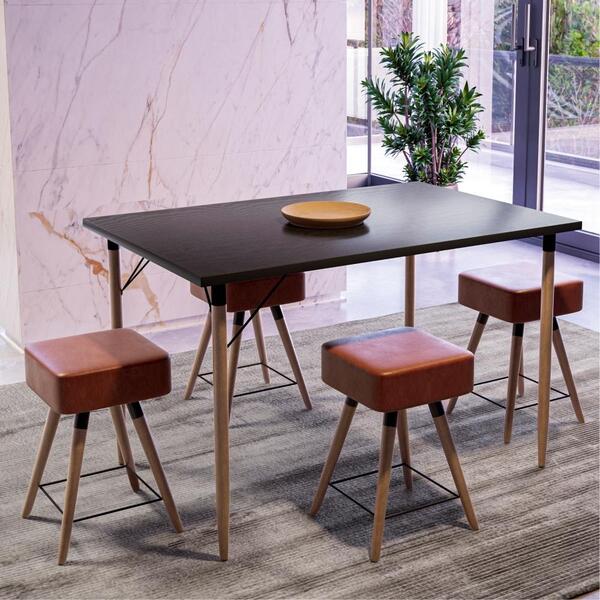 Jogo Mesa Preto Natura Com 4 Banquetas Estofadas Telha