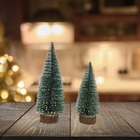 Jogo Mini Pinheiro Rústico Natal Nevado Enfeite De Mesa 20 E