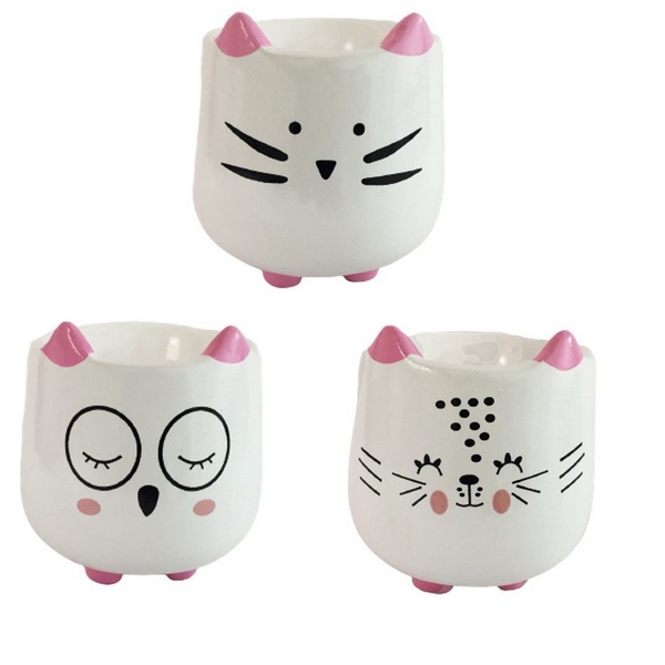 Jogo Mini Vaso Cerâmica Bichinho Para Suculenta 3 Unidades -