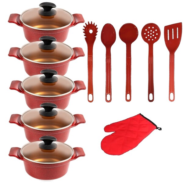 Jogo Panela Vermelha Gold Talher Vermelho Javali Aal 16a24cm