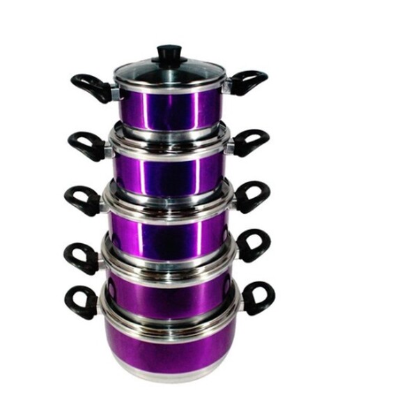 Jogo Panelas Alumínio Lilás Tampa De Vidro 5 Peças - Lilás