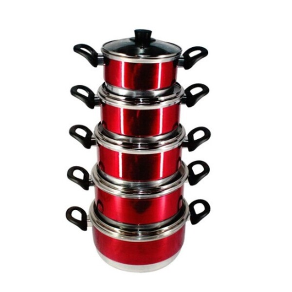 Jogo Panelas Alumínio Vermelho Tampa De Vidro 5 Peças - Verme