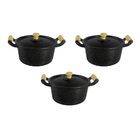 Jogo Panelas Caçarolas Reta Craqueada Alça Madeira 24 A 28cm