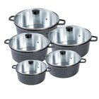 Jogo Panelas Cava 5pcs Alumínio Fundido Tampa De Vidro Temper