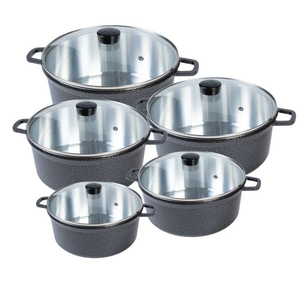 Jogo Panelas Cava 5pcs Alumínio Fundido Tampa De Vidro Temper