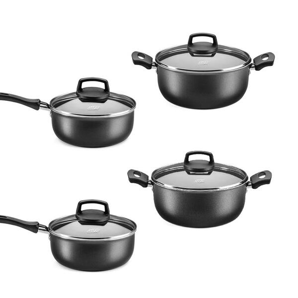 Jogo Panelas De Aluminio Teflon Grafite 4 Pç Tampa Vidro Mta