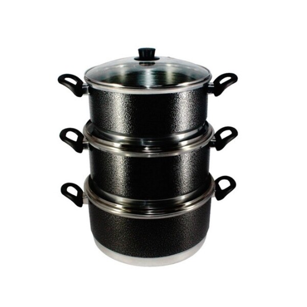 Jogo Panelas Grande (jogão) Craqueado Preto Alumínio 3 Peças