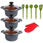 Jogo Panelas Preto Gold Talher Verde Javali Aal 26 A 30cm