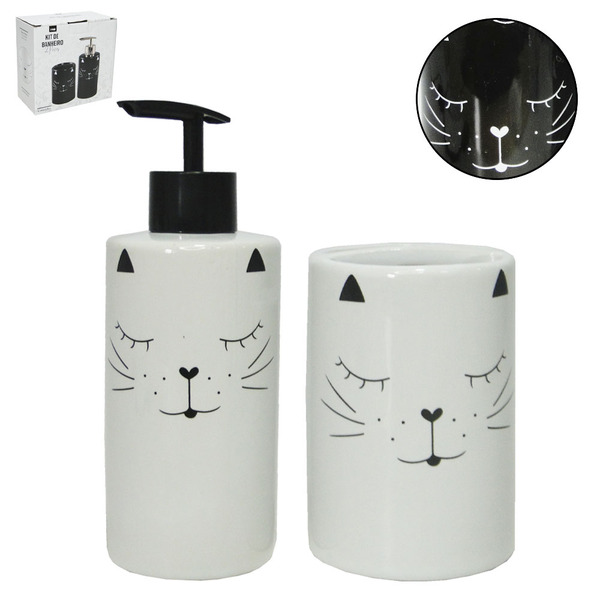 Jogo Para Banheiro De Porcelana Redondo Gatinha Sortido Com 2