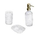 Jogo Para Banheiro Em Vidro Lyor Flor De Lis 3 Peças Dourado