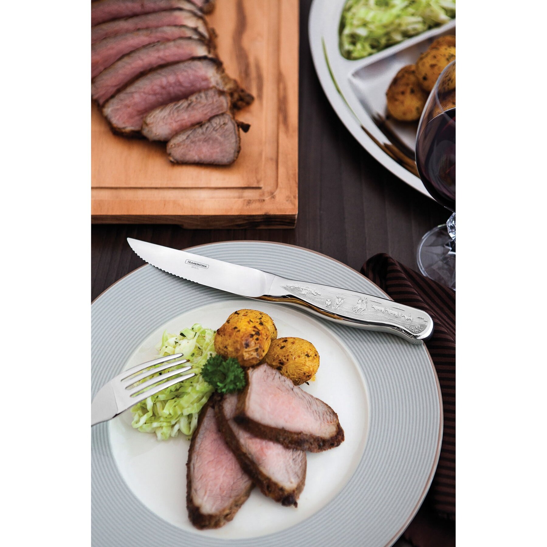 Jogo Para Churrasco Tramontina Classic Em Aço Inox Facas Jumbo Fio