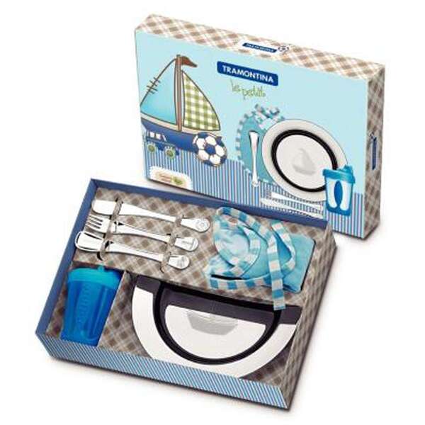 Jogo Para Crianca Barquinho Le Petit Inox E Azul 6 Pçs