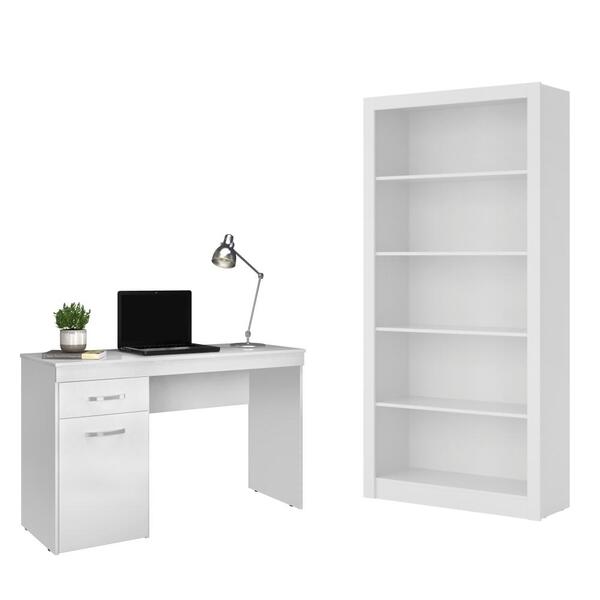 Jogo Para Escritório Escrivaninha E Livreiro Harmonia Branco