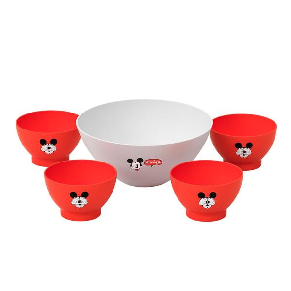 Jogo Para Pipoca Plástico Coza Disney 5 Peças Vermelho/branco