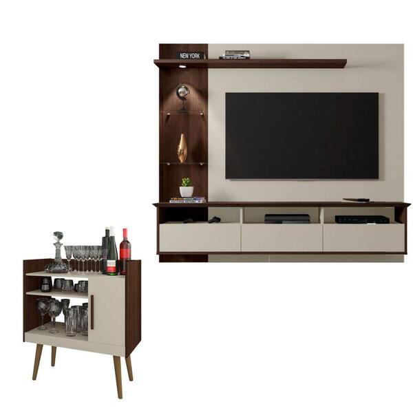 Jogo Para Sala De Estar Fiore Off White Nogal