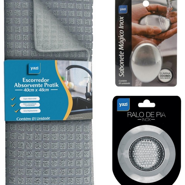 Jogo Pia Escorredor  ,ralo E Sabonete  Inox Anti Odor