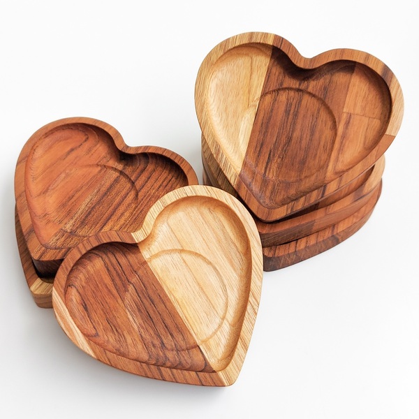 Jogo Pires Coração Em Madeira Para Xícaras De Chá Café -  6un