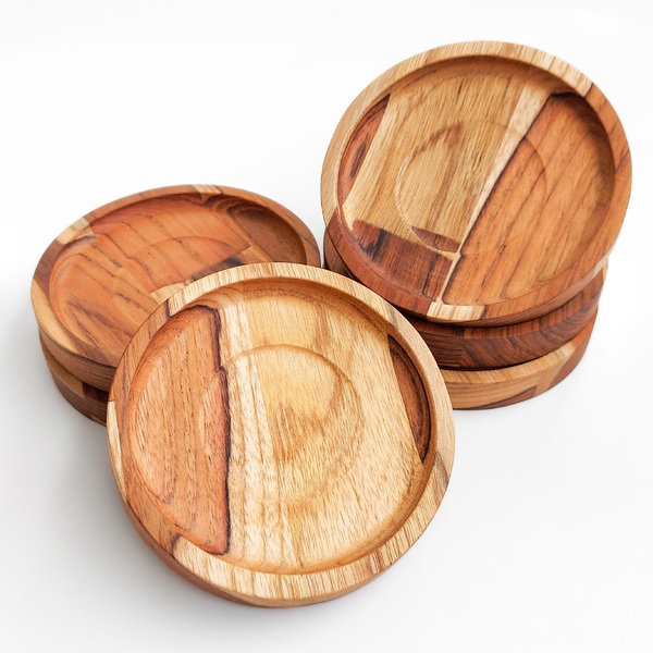 Jogo Pires De Madeira Para Xícaras De Chá Café E Canecas 6 Un