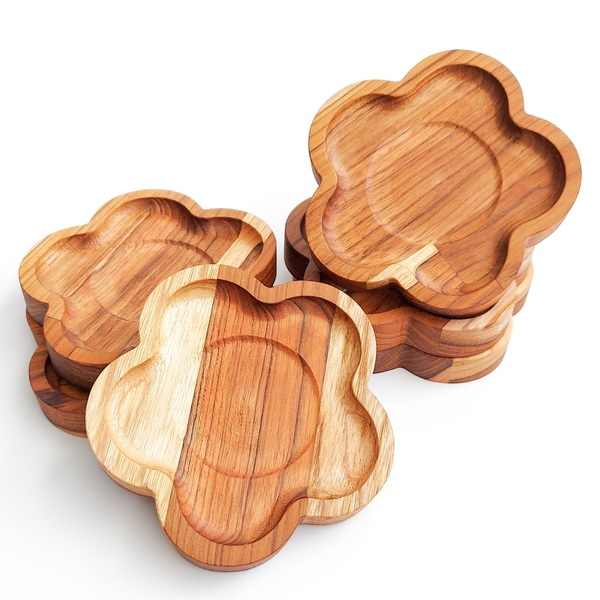 Jogo Pires Floral Em Madeira Para Xícaras De Chá Café -  6 Un