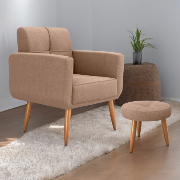 Jogo Poltrona E Puff Para Sala Oliver Boucle Marrom