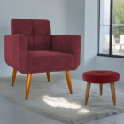 Jogo Poltrona E Puff Para Sala Oliver Veludo Vinho
