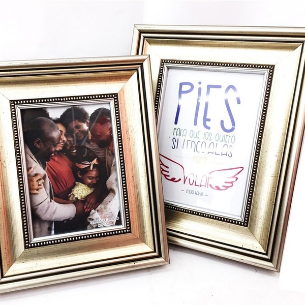 Jogo Porta Retrato Moldura Madeira Champagne Luxo 2 Peças 13x