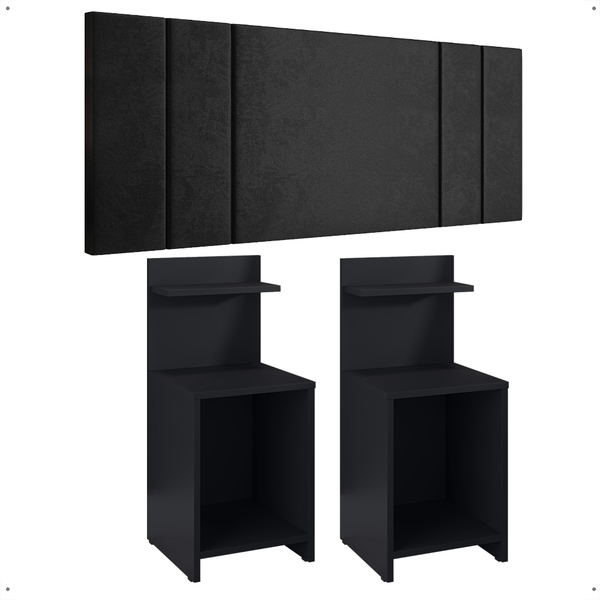 Jogo Quarto 2 Mesas Organizadora Preto Prateleira Nicho Cabec