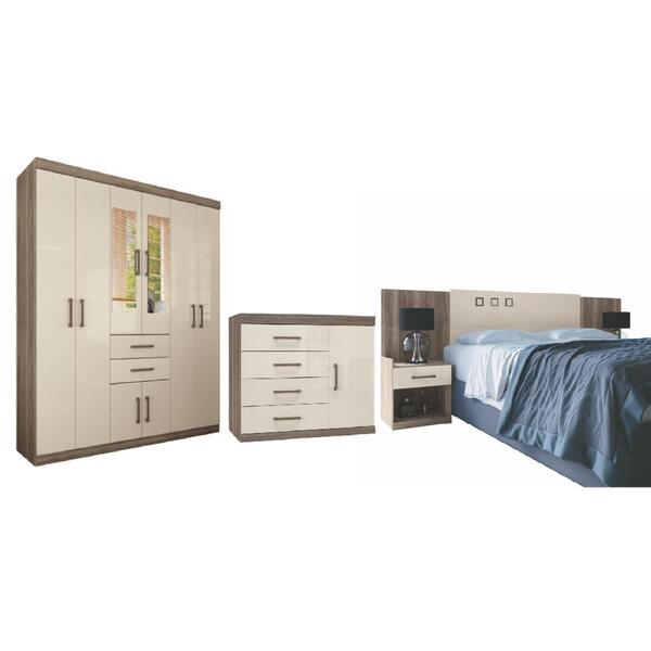 Jogo Quarto De Casal Com Espelho Pasadena Castanha Off-white
