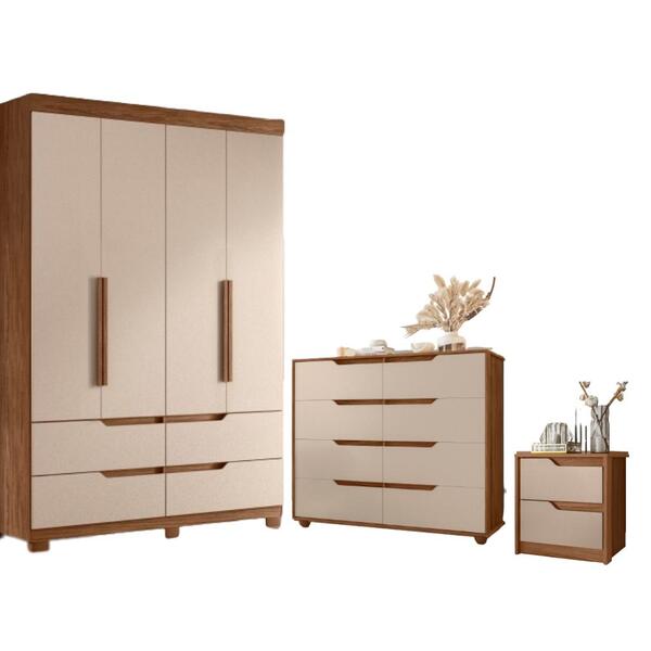 Jogo Quarto De Casal Completo Com Espelho Belair Avelã Fendi