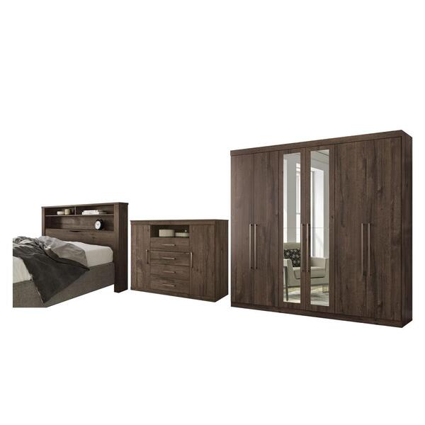 Jogo Quarto De Casal Completo Com Espelho Moli Ébano