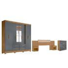 Jogo Quarto De Casal Completo Flameco Com Espelho Freijó Cinza