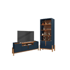 Jogo Rack 1.7 E Cristaleira Loie Azul Cobalto Cedro