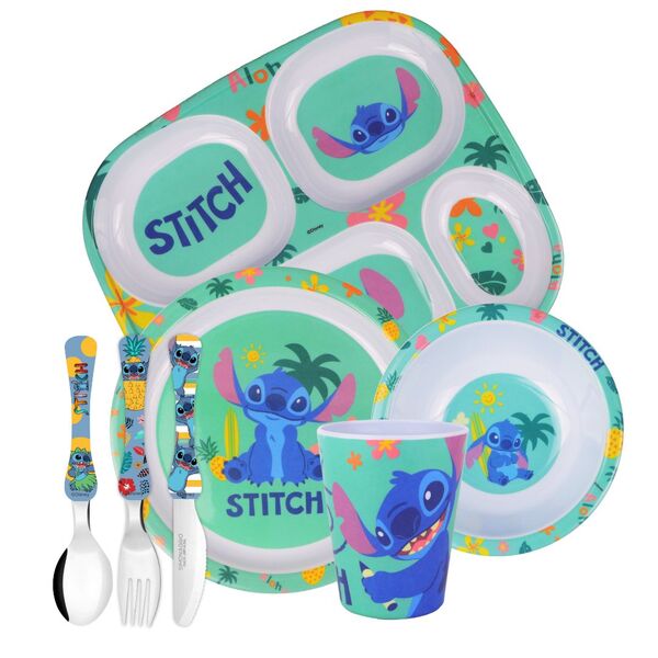 Jogo Refeição Infantil Melamina Stitch Disney Pratos, Tigela,