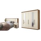 Jogo Roupeiro Com Espelho E Cabeceira Bum Jatobá Areia