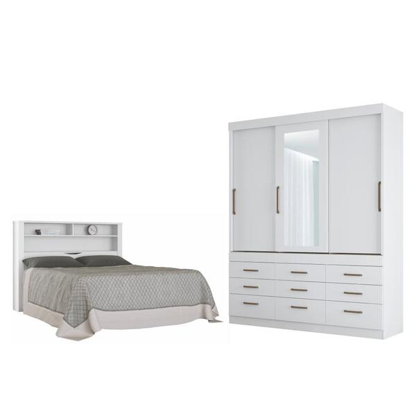 Jogo Roupeiro Com Espelho E Cabeceira Greece Branco