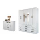 Jogo Roupeiro Com Espelho E Cômoda Casal Atlanta Branco