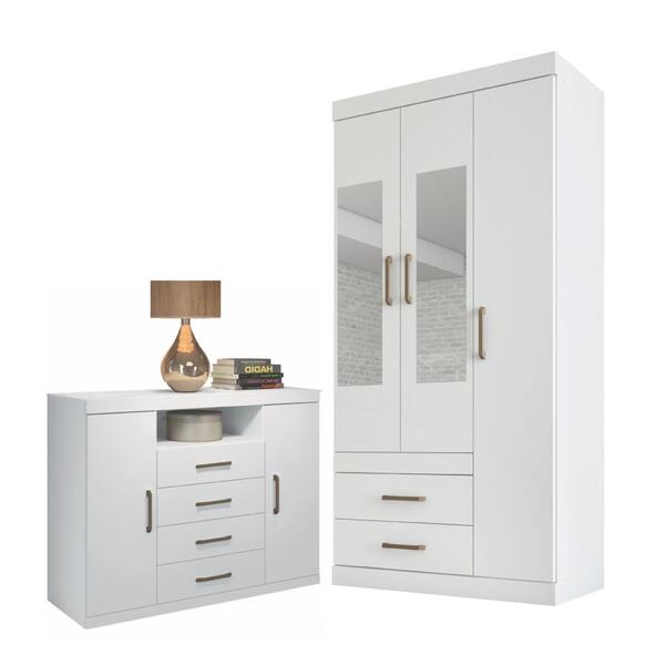Jogo Roupeiro Com Espelho E Cômoda Jeremias Branco